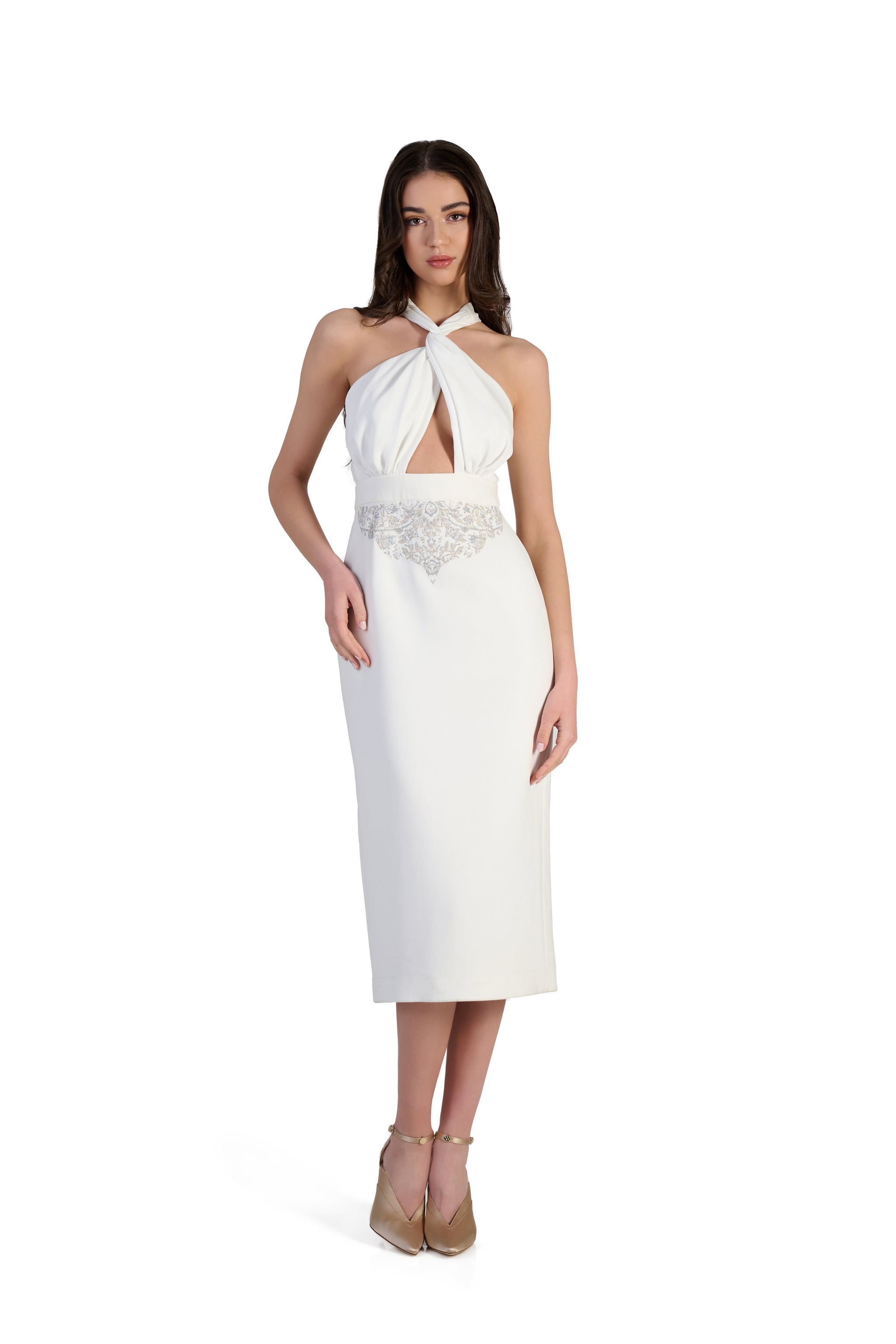 White halter neck dress YV50048
