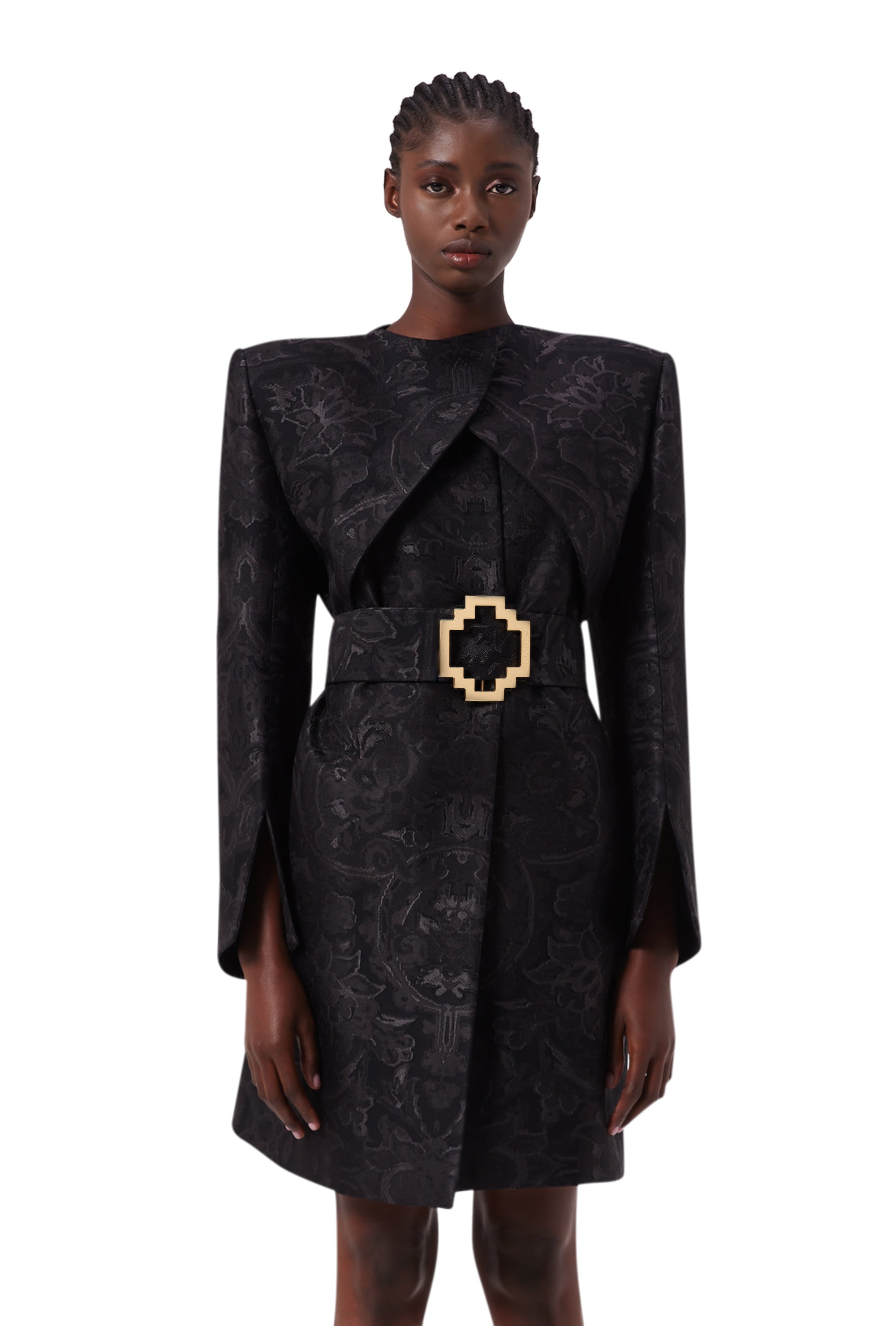 Opulent Long Sleeve Coat in Black Elysium