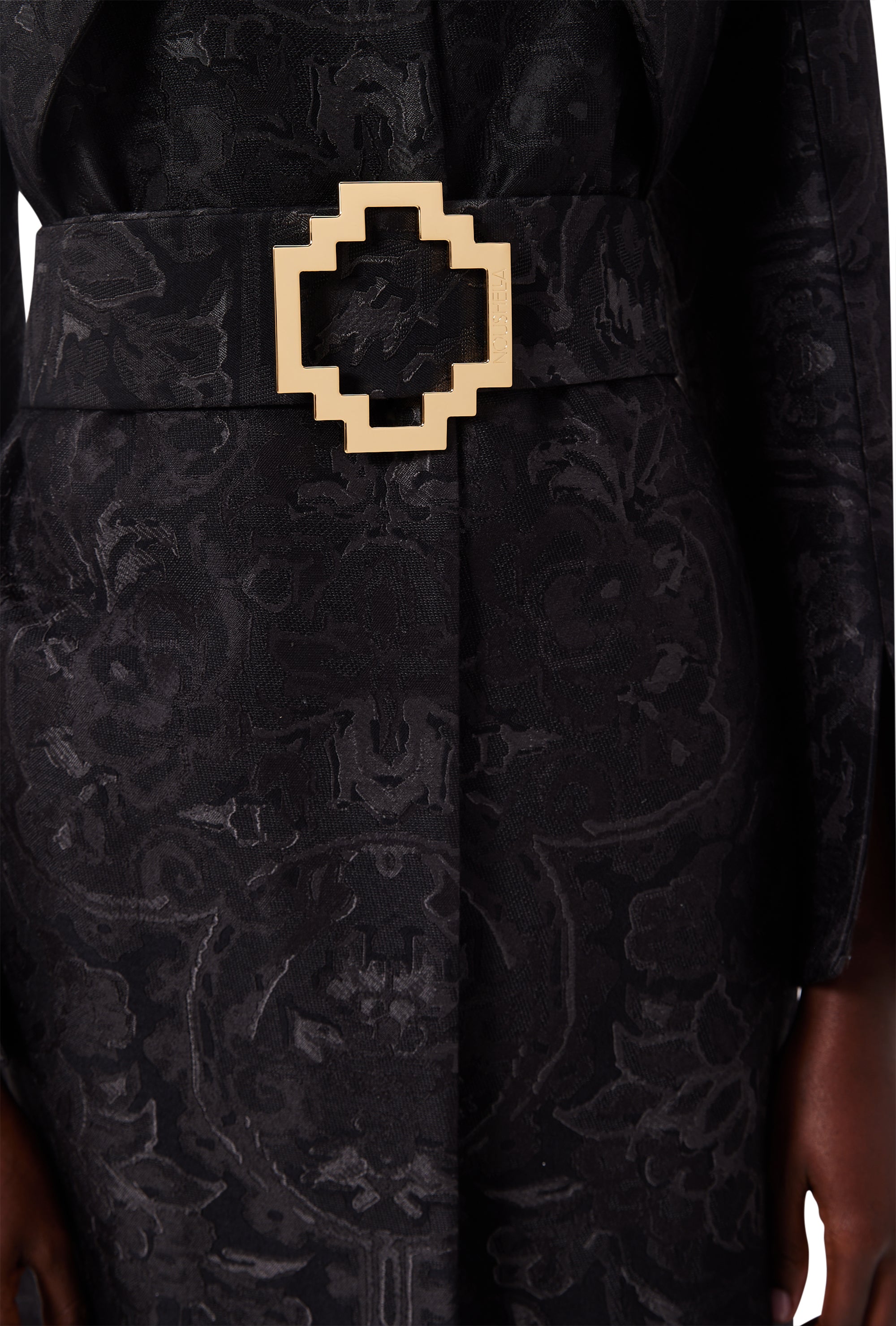 Opulent Long Sleeve Coat in Black Elysium