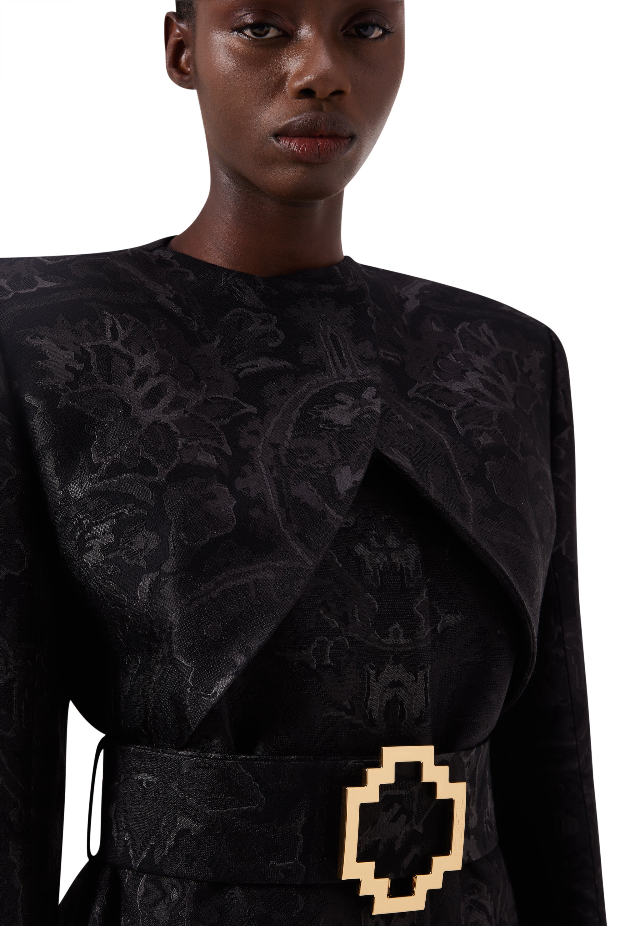 Opulent Long Sleeve Coat in Black Elysium