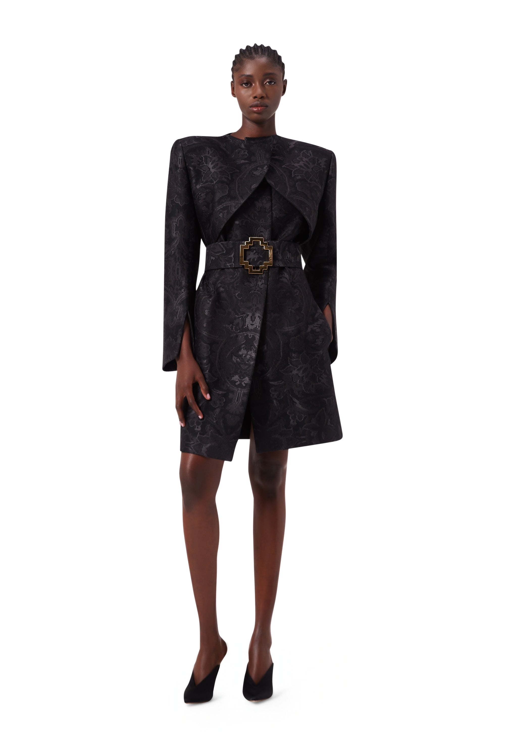 Opulent Long Sleeve Coat in Black Elysium