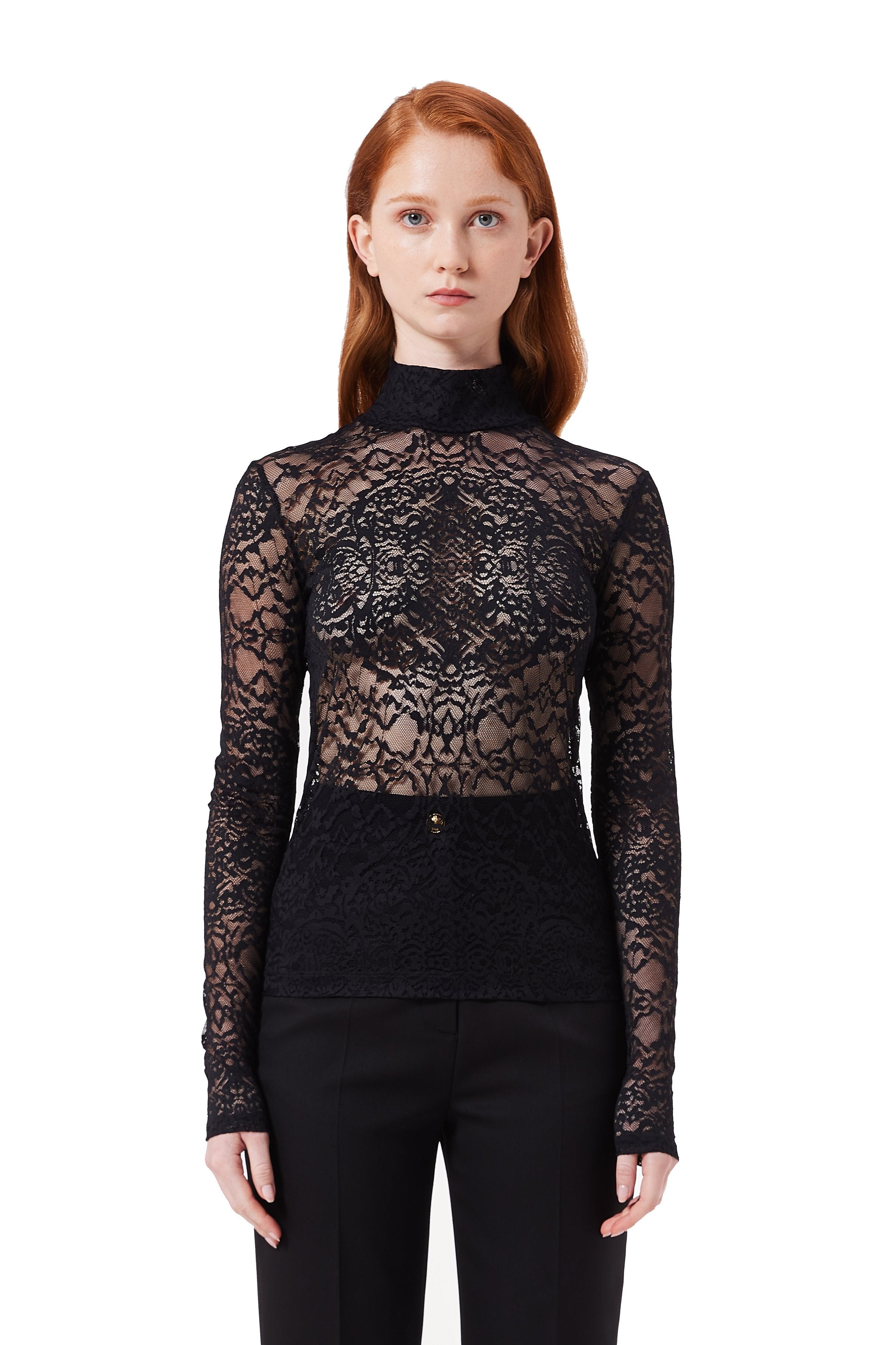 Helena High Neck Lace Blouse in Black
