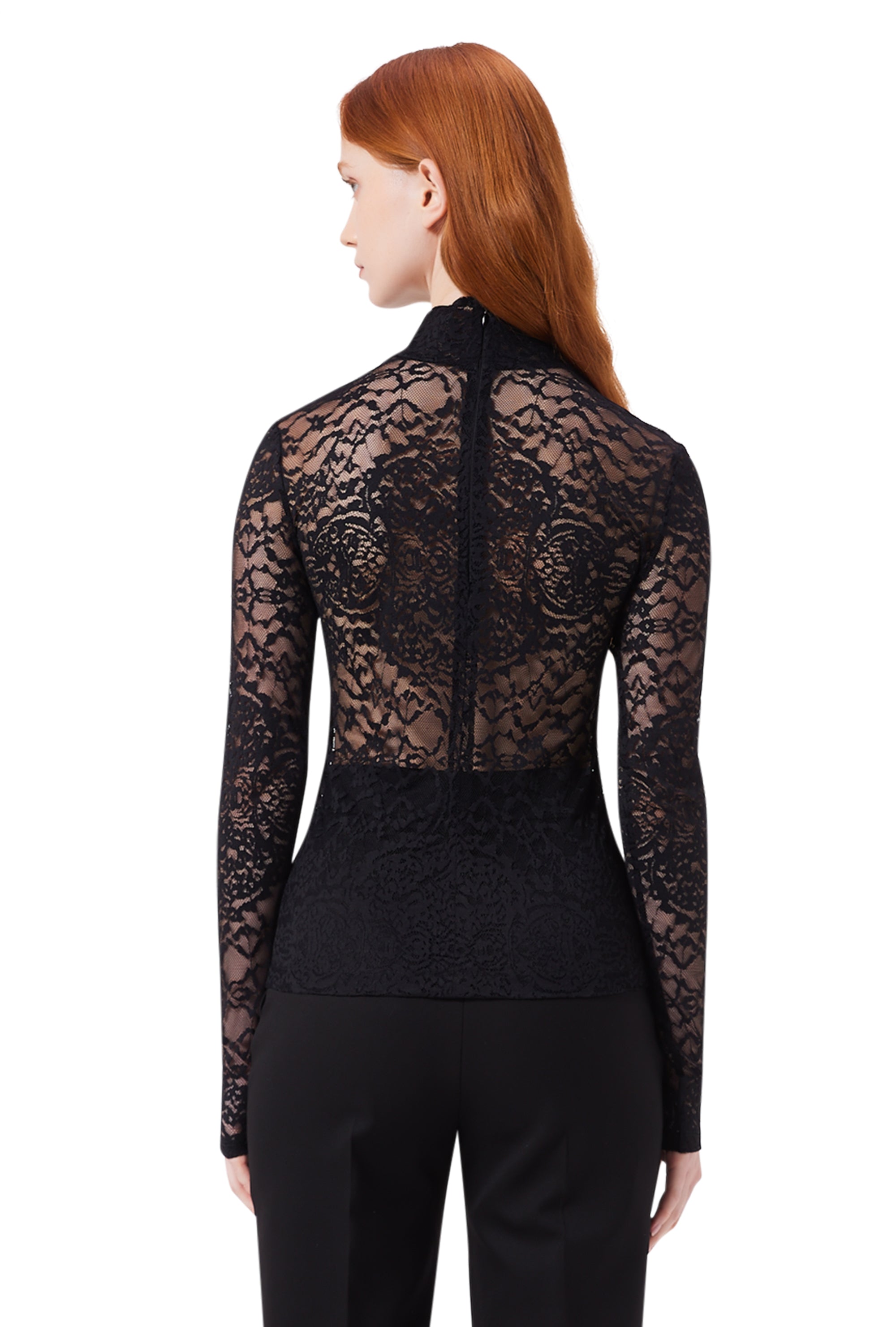 Helena High Neck Lace Blouse in Black