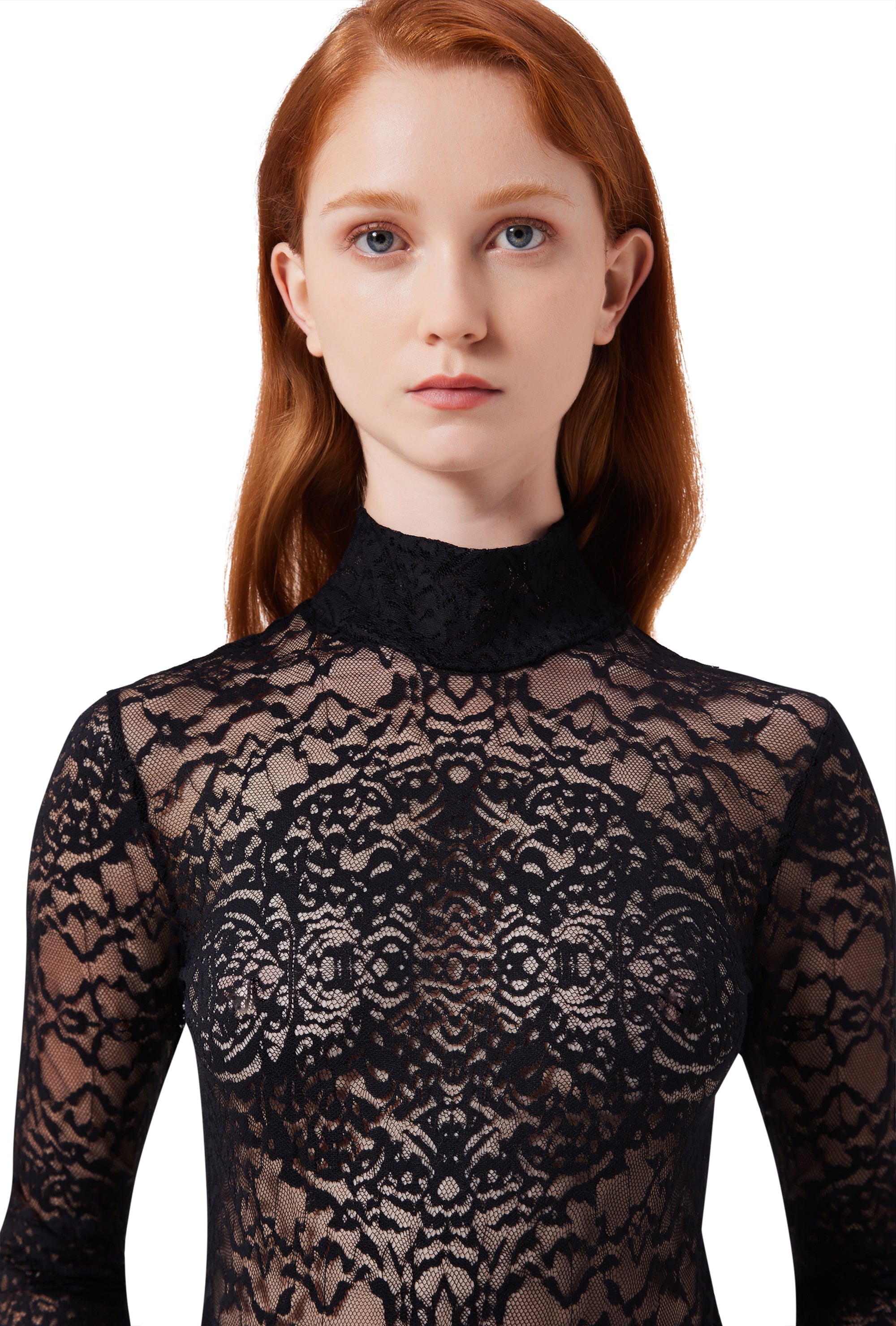 Helena High Neck Lace Blouse in Black